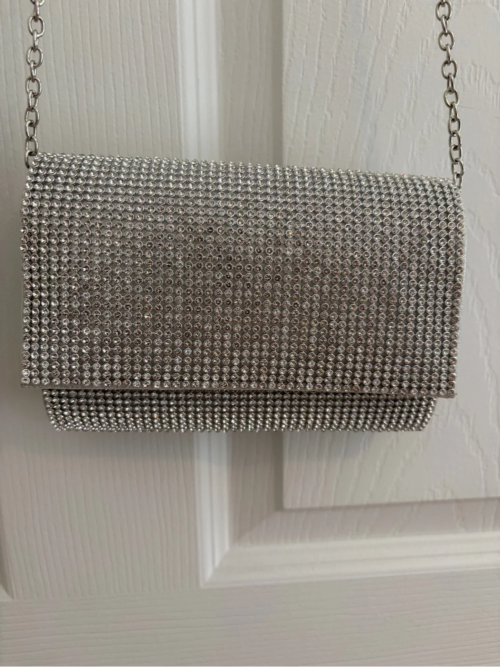 Silver Rhinestone Chain Crossbody Clutch